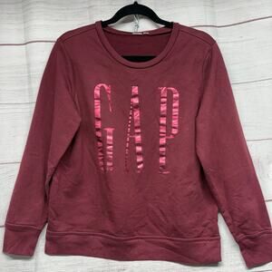 GAP Women’s Burgundy Crewneck Sweatshirt Pink Foil Logo Size Medium Fleece